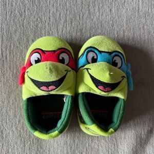 Kids Neon Green Ninja Turtle Slippers with Red & Blue Masks